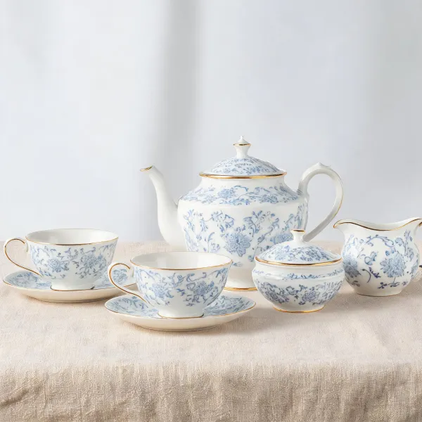 Blue and white bone china tea service